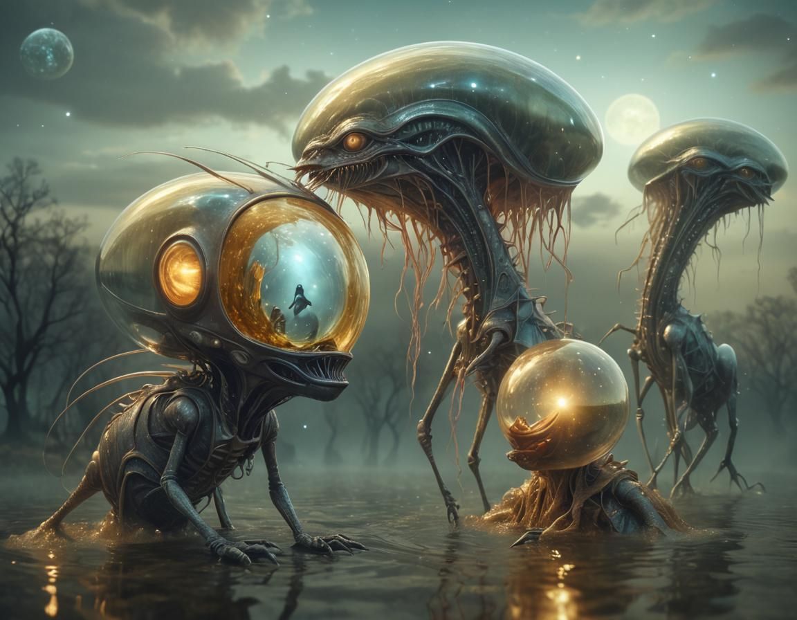 Magical Alien Creatures in a Surreal Landscape