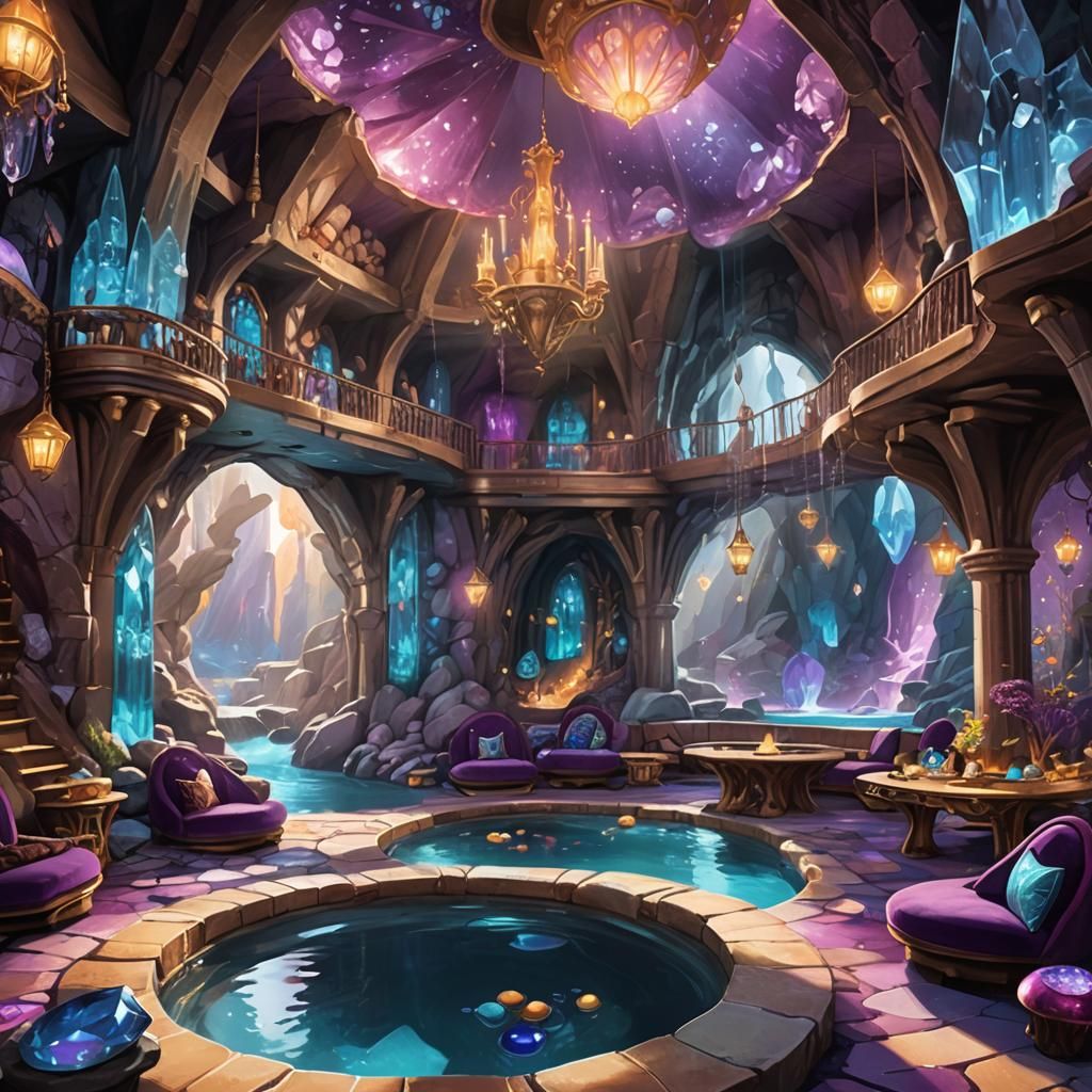 Psychedelic Crystal Cave with Gemstone River