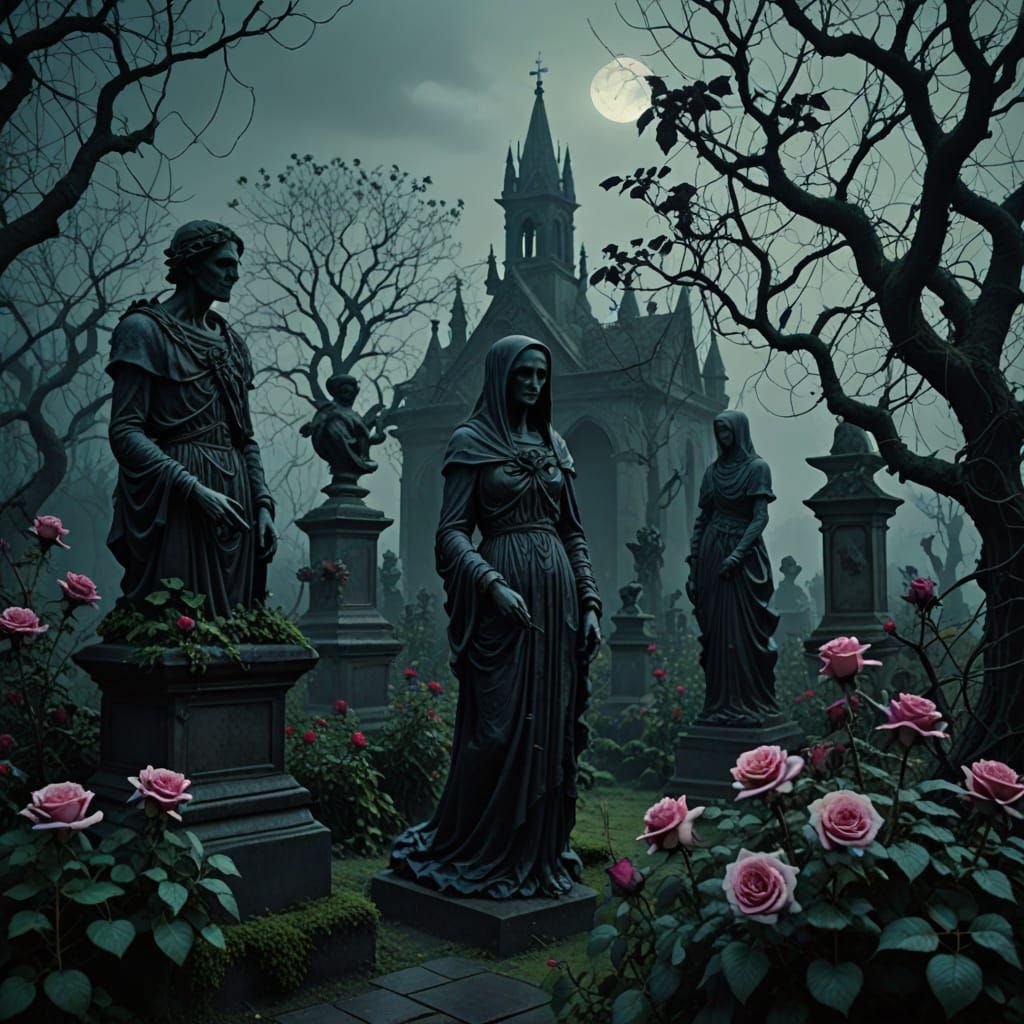 Macabre Gothic Garden with Twisted Roses