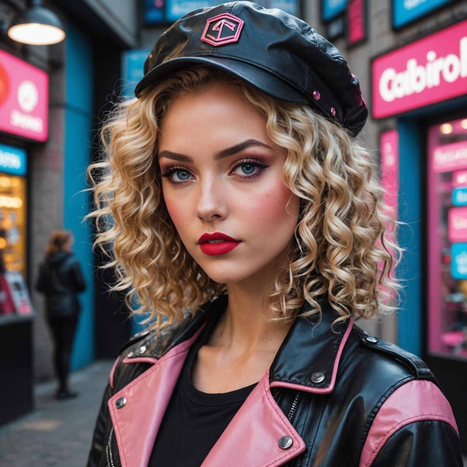 Cyber Girl with Blonde Hair in Cyberpunk Style