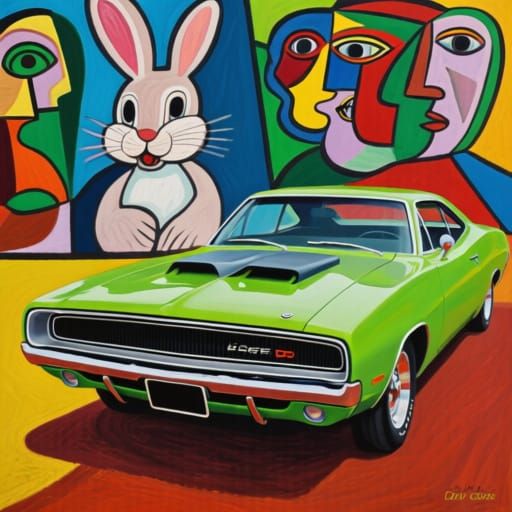 Classic Dodge Muscle Car in Soutine Picasso Style