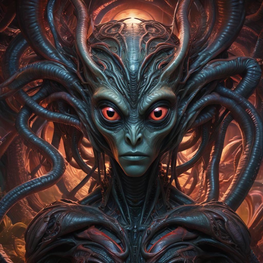 Alien with Flowing Tendrils in Fantasy World
