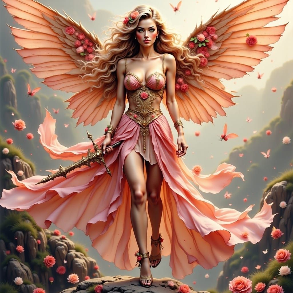 Angel of Roses in Ethereal Pin-Up Style