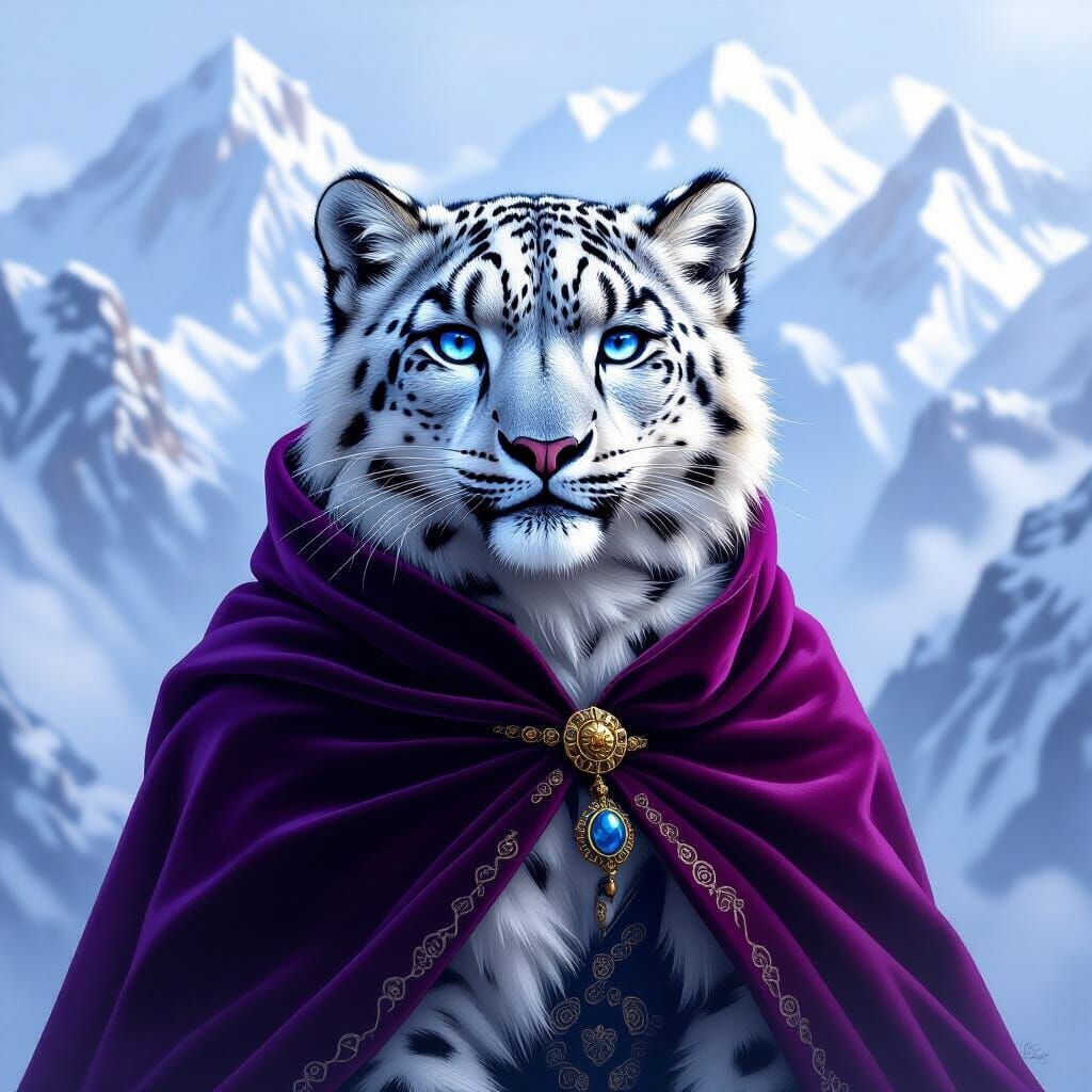 Snow Leopard in Velvet Cloak with Airbrushed Fur