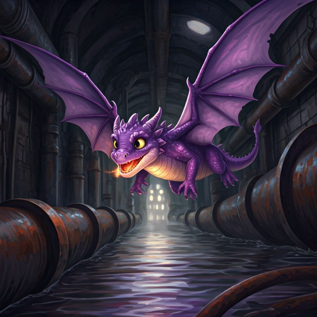 Lockheed the Dragon in Gloomy New York Sewer