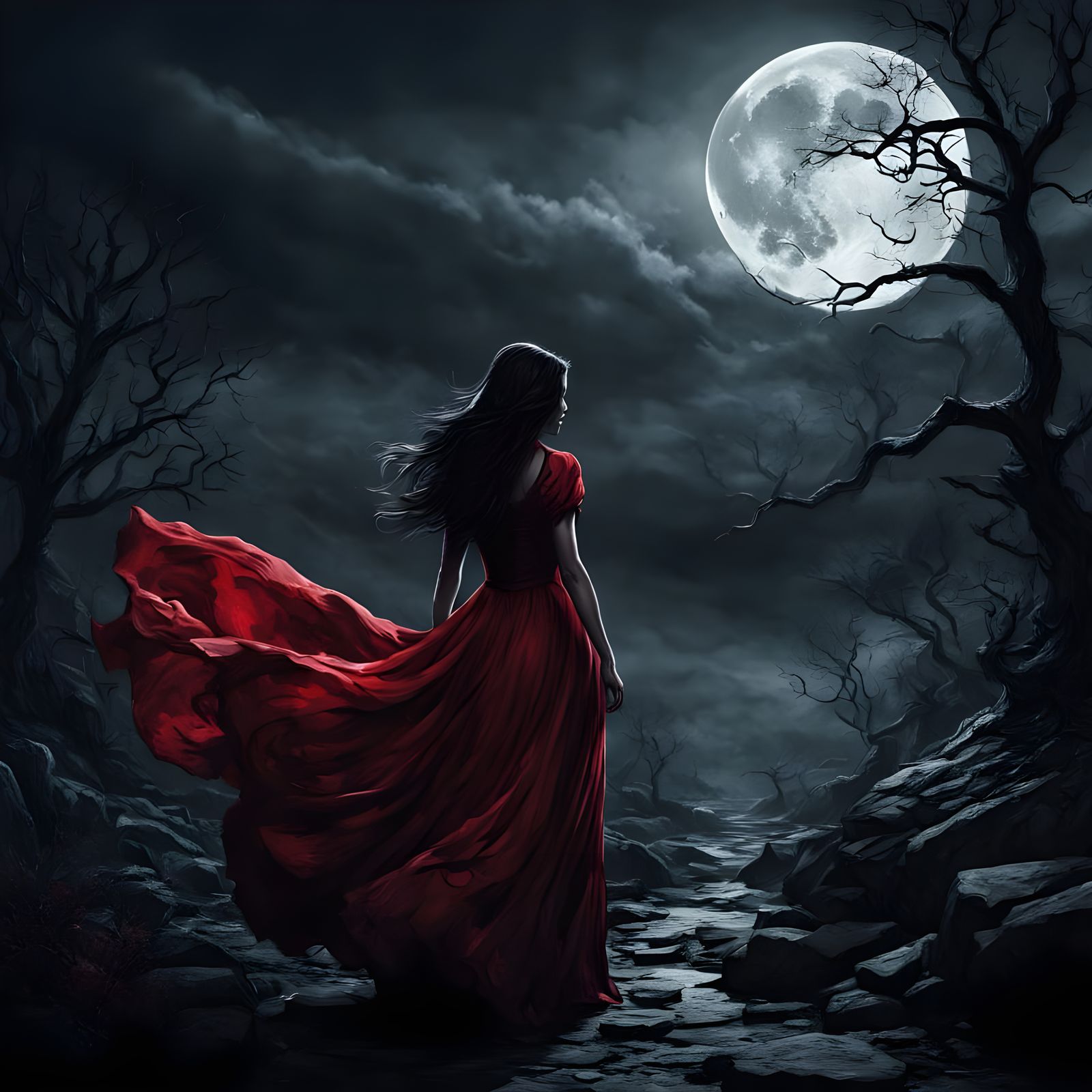 a lady in red