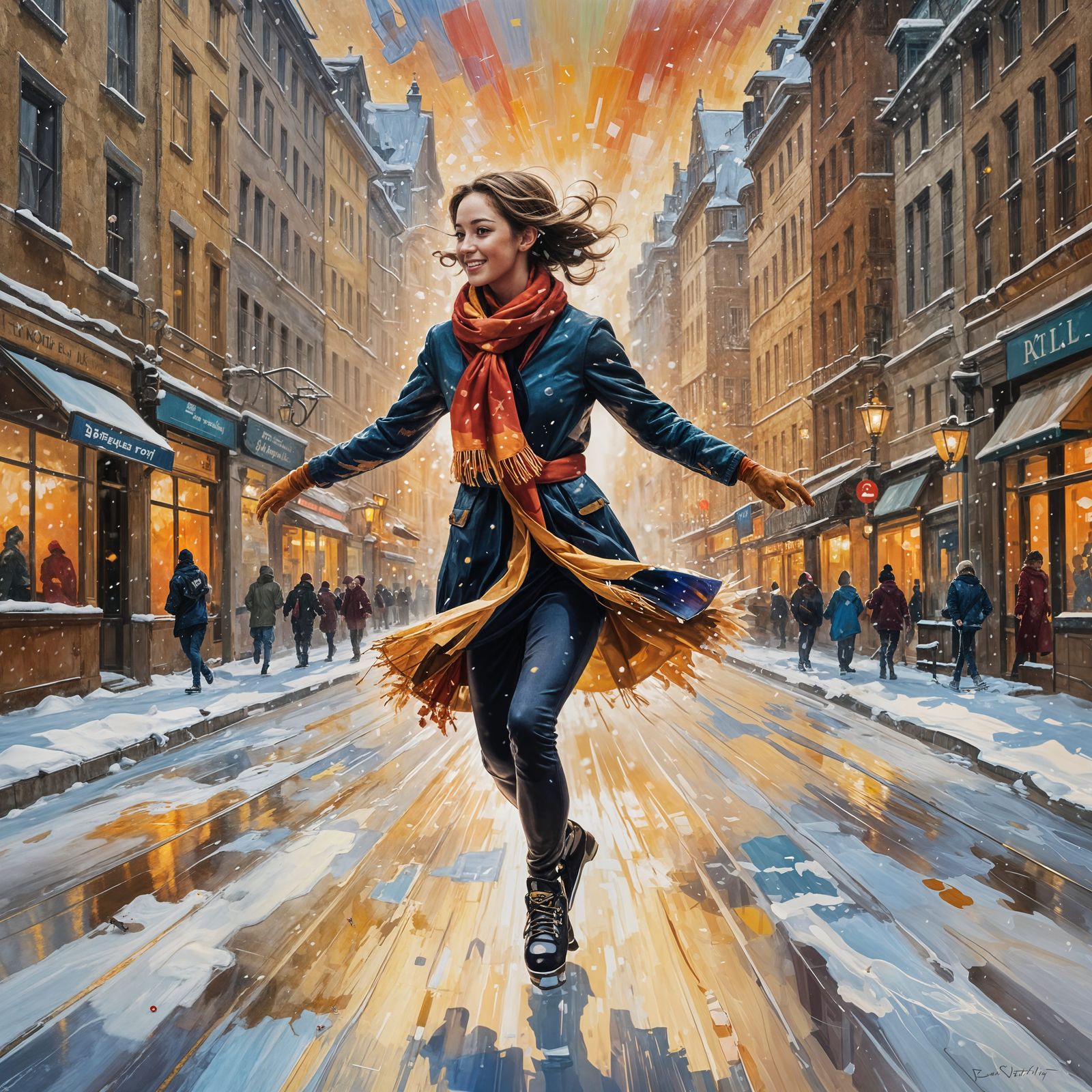 European City Street in Oil Painting Style