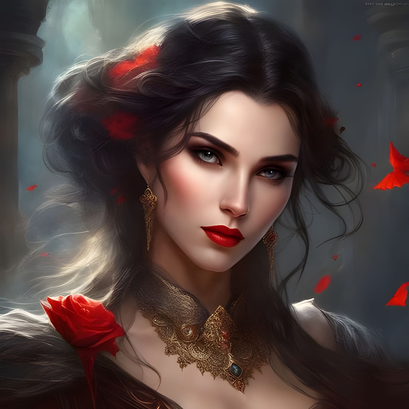Vampire Style Dark Haired Medieval Female Portrait