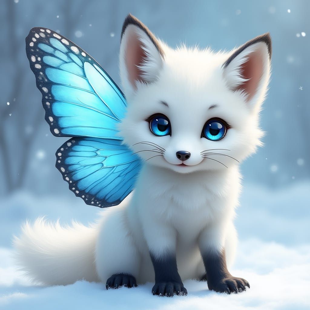 Arctic Fox Cub with Butterfly Wings: Realistic Rendering