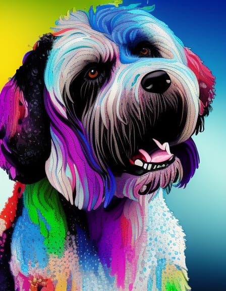 Black Portuguese Water Dog with White Patch: Splash Art