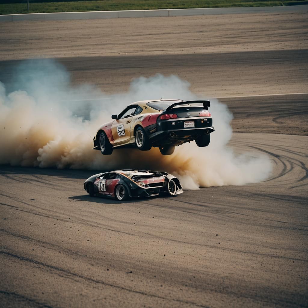 Toyota Supra Crash on Racetrack: Cinematic Film Still