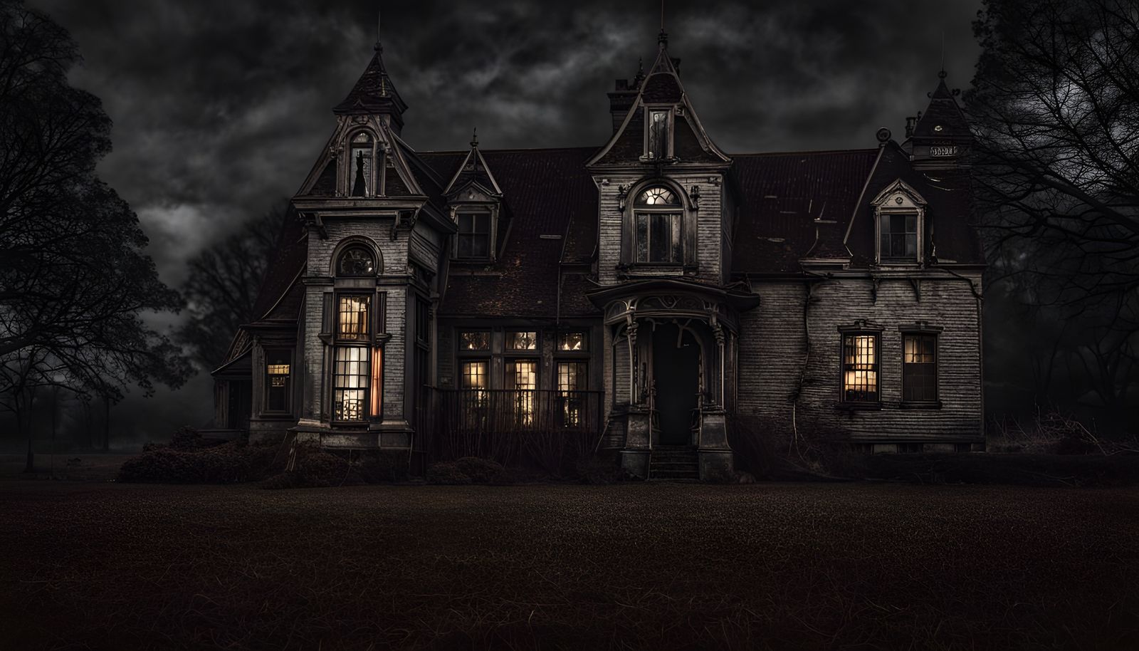 Eerie Haunted House at Night