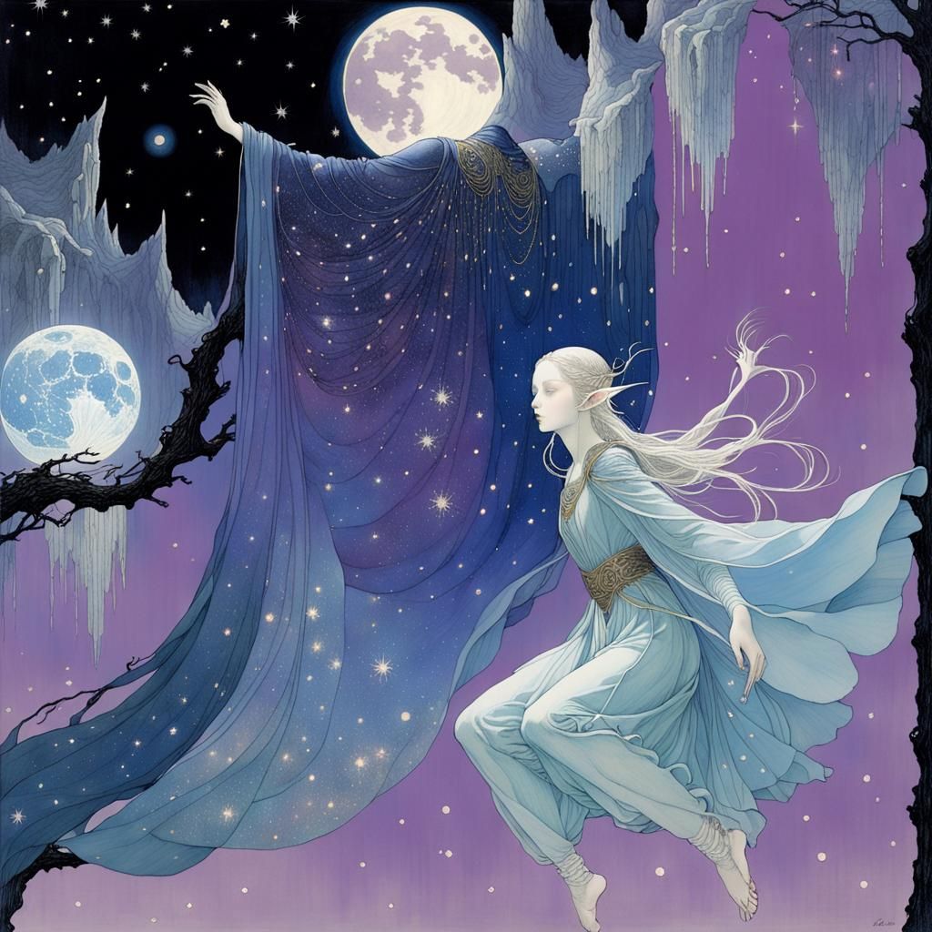 Ethereal Dance of Elven Light: A Dreamlike Illustration