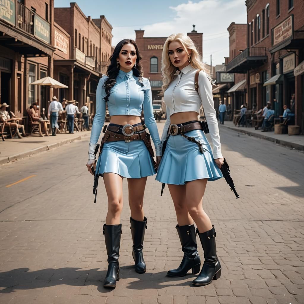 Wild West Outlaws in Latex on City Street