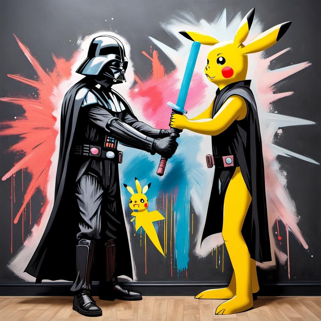 Darth Vader and Pikachu Chalk Sword Fight