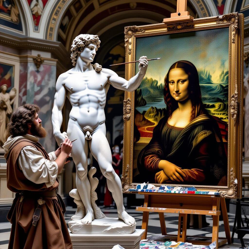 Michelangelo Sculpting David as Baroque Painting