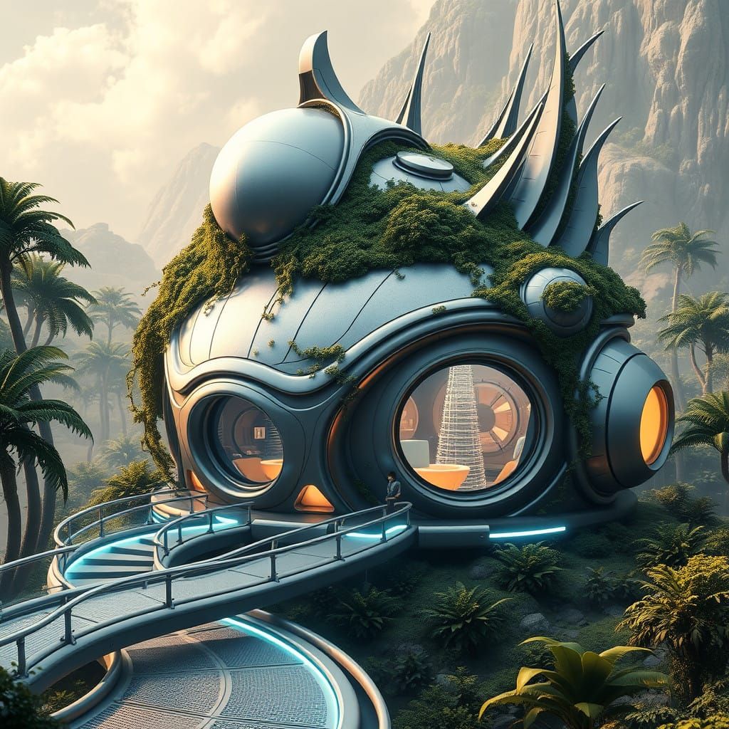 Cyberpunk Dreamhouse with Celestial Forms