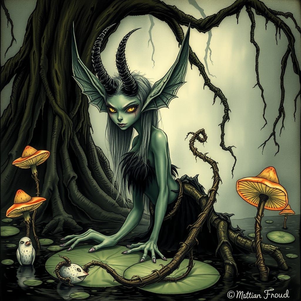 Eerie Swamp Fairy in Whimsical Style