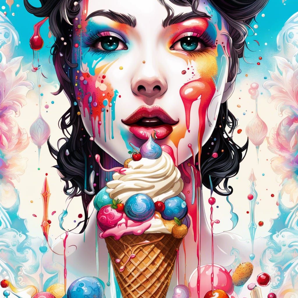 Delicious Symmetrical Ice Cream Sundae in Fantasycore Style