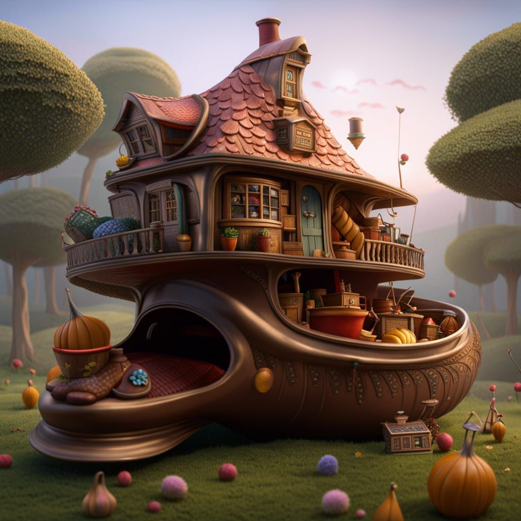 Surreal 3D Render of Old Woman in Shoe