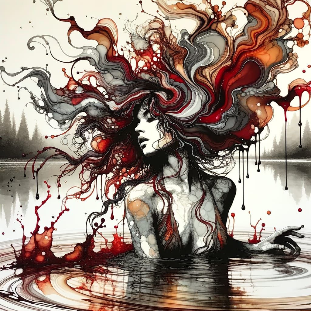 Mystical Woman in Wet on Wet Alcohol Ink Art