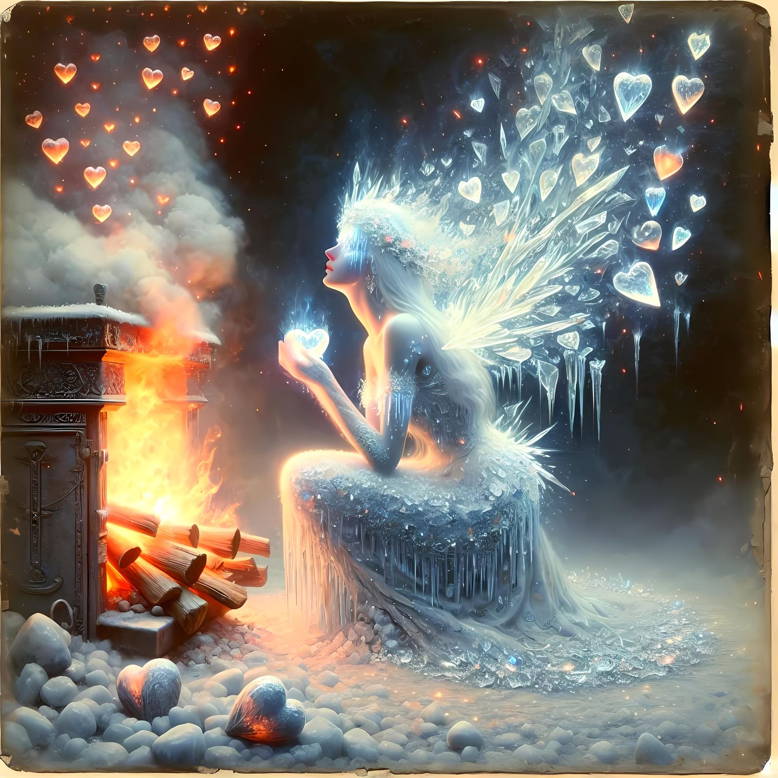 Ice Maiden Before a Furnace, Digital Art