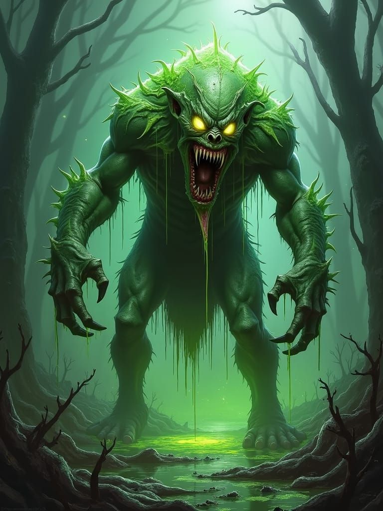 Menacing Venom Troll in Dark Fantasy Swamp