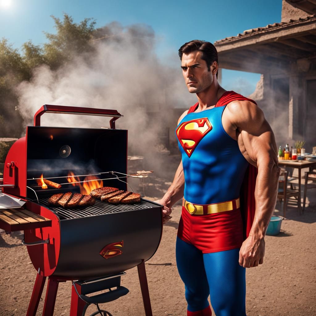 Superman Starts Barbecue with Laser Eyes