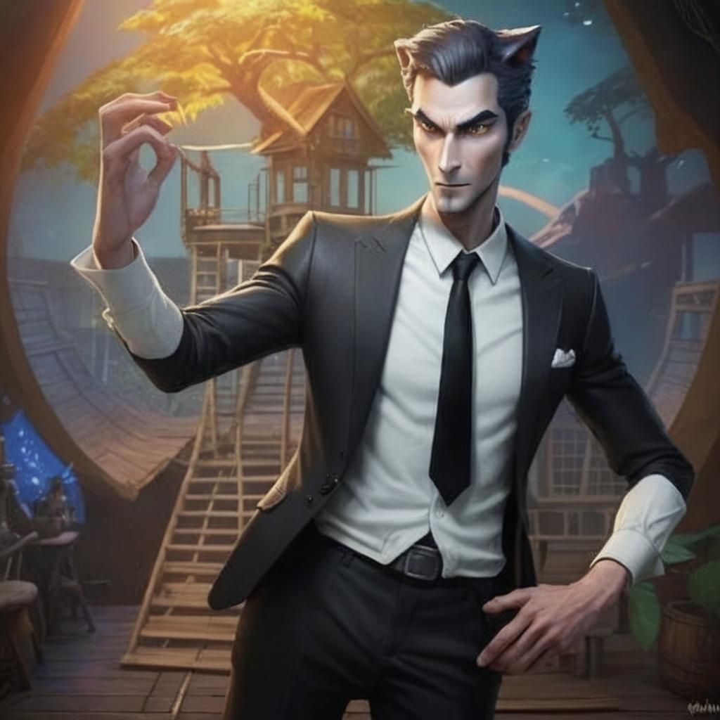 Handsome Wolf Gentleman Thief in Treehouse, as 3D Art