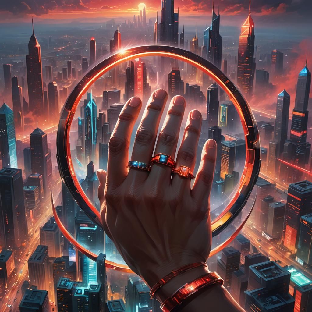 High-Tech Ring in Futuristic Cityscape: Concept Art