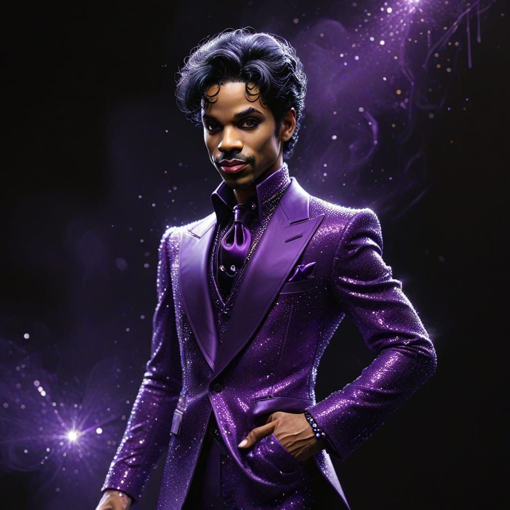 Caricature of Prince in Sparkling Purple Suit