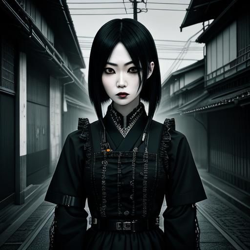 Hyperrealistic Japanese Goth Industrial Girl Portrait