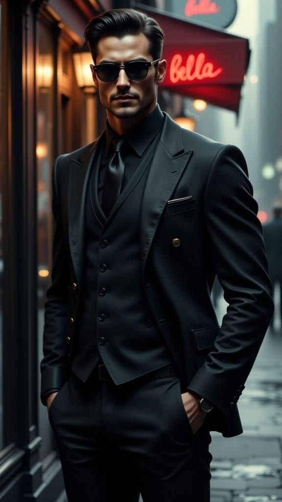 Striking Man in Cyber Noir Style