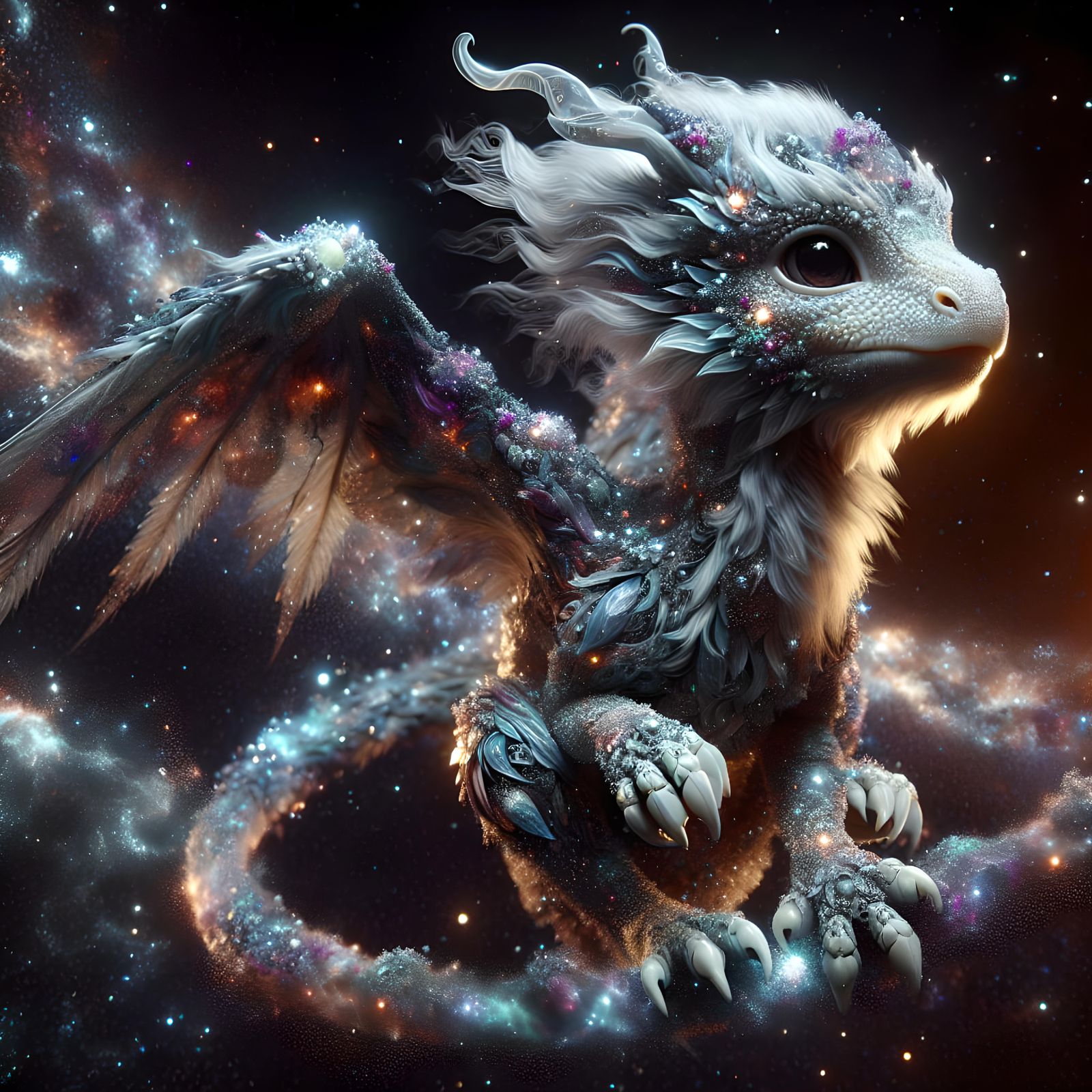 Cosmic Baby Dragon Soaring Through Deep Space