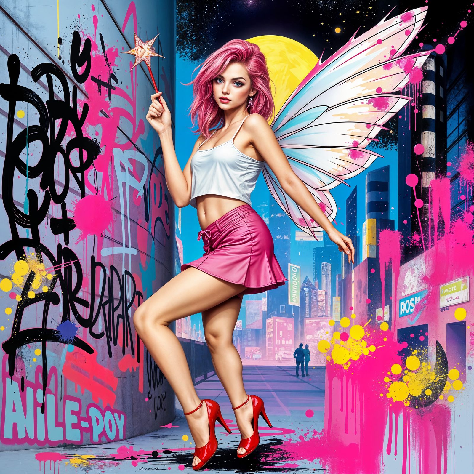 Bimbo Fairy in Vibrant Graffiti Style