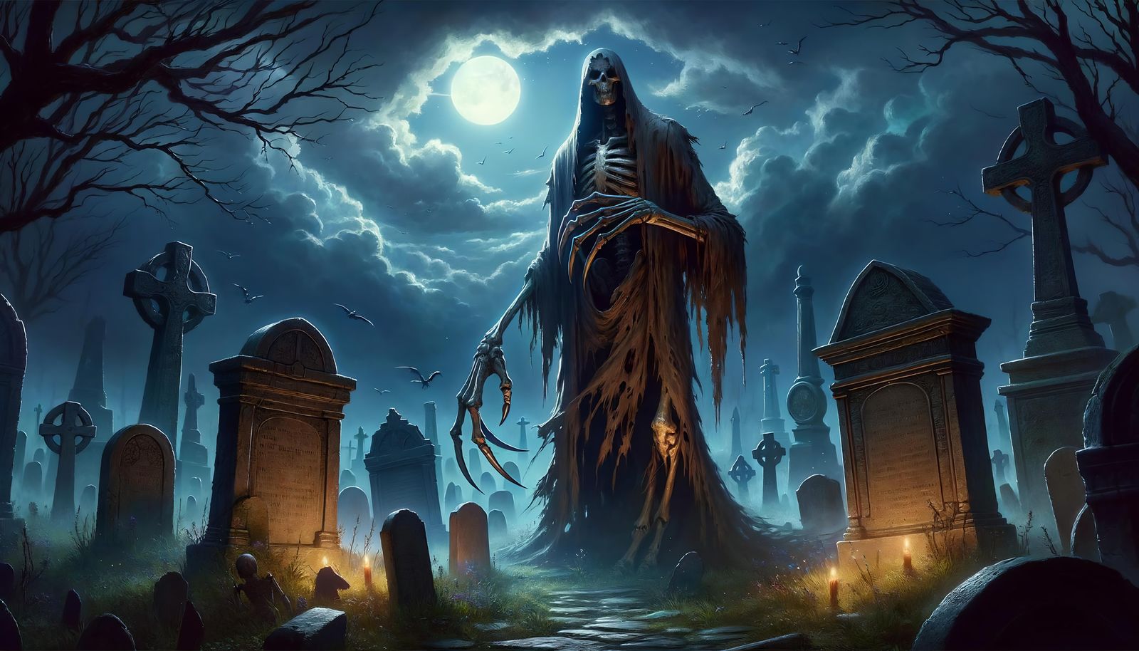 Boneclaw Guardian in Graveyard: Dark Fantasy Digital Art
