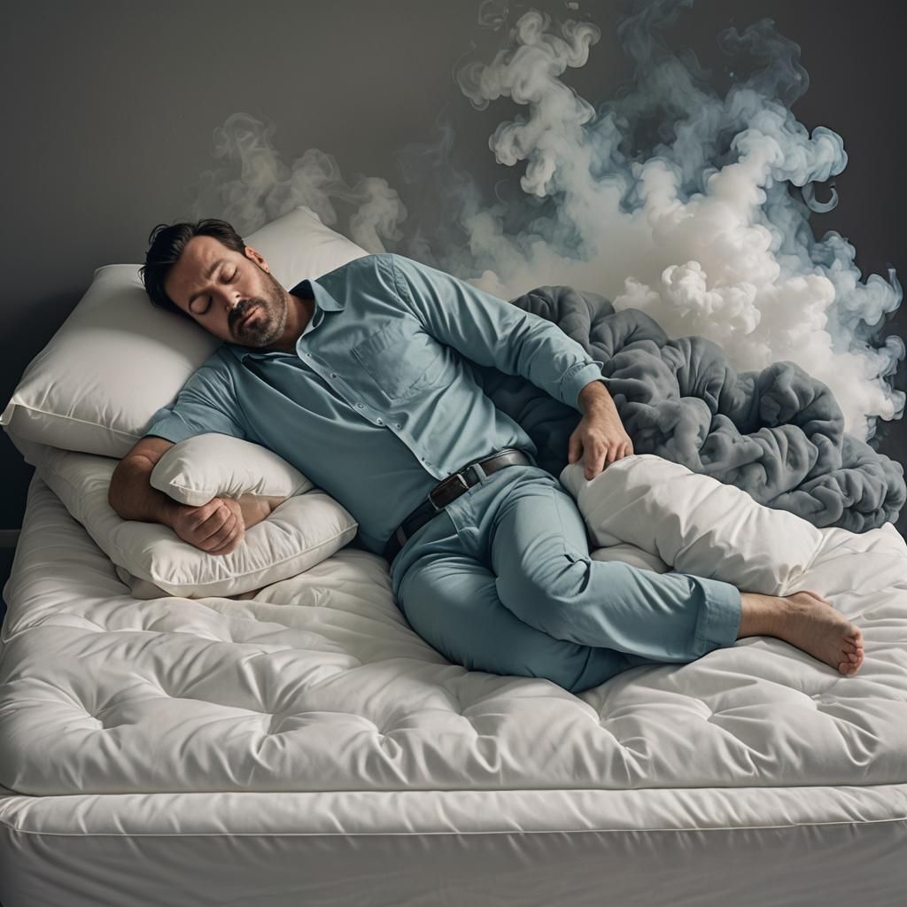 Surreal Envelopment: Man Asleep in Mattress