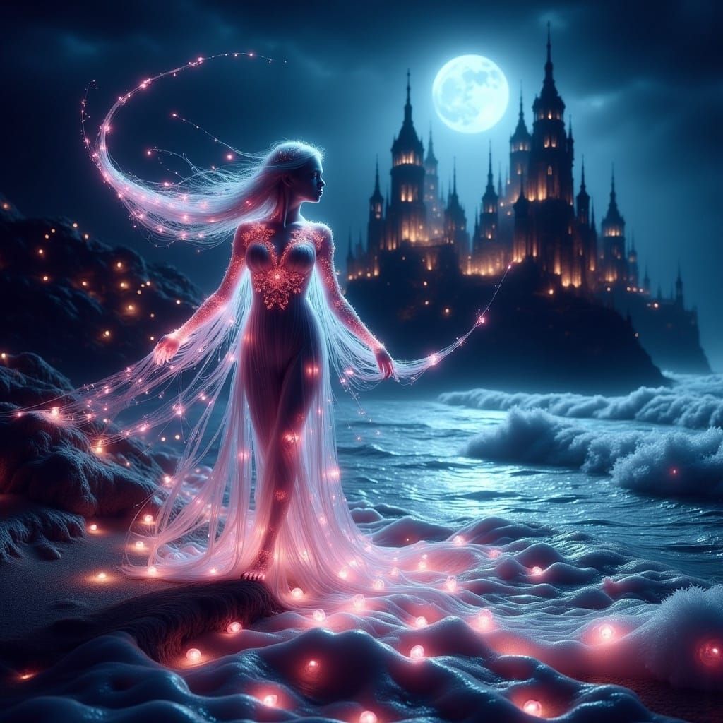 Ethereal Vampire Amidst Neon Ruins