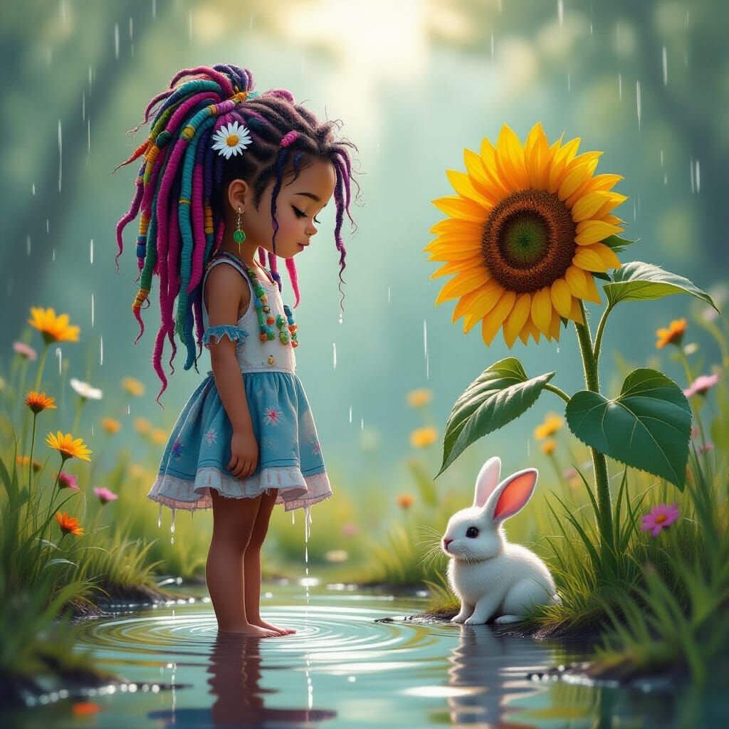 Rain Soaked Alice: Color Pencil Illustration