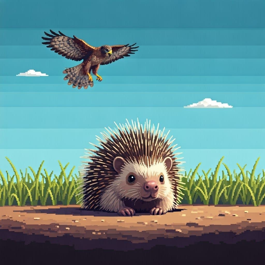 Hawk and porcupine