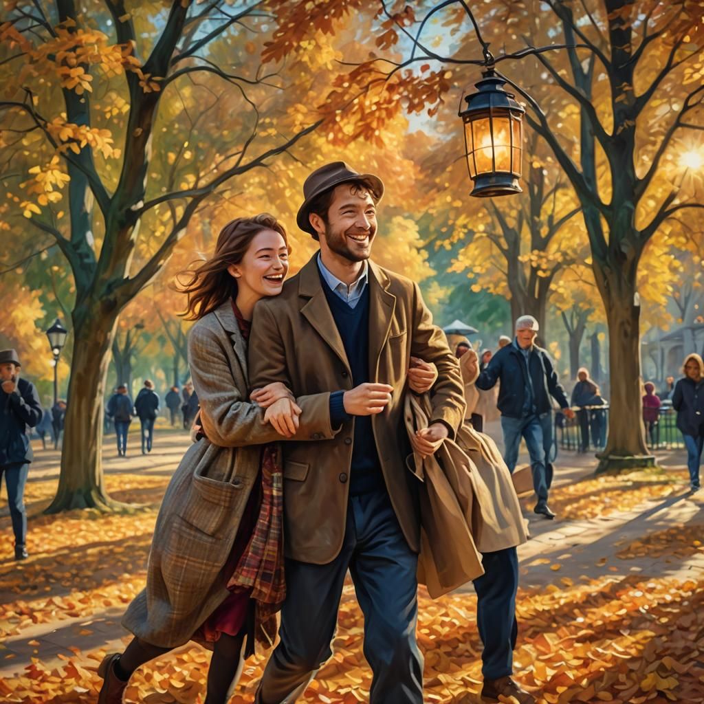 Romantic Comedy Impressionism in Autumn Park