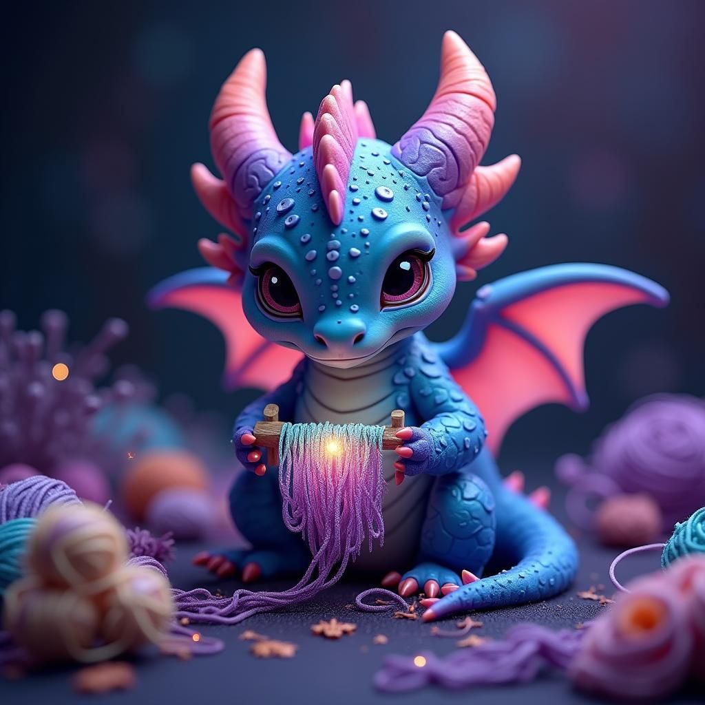Enchanting Miniature Dragon Weaving a Mystical Tapestry
