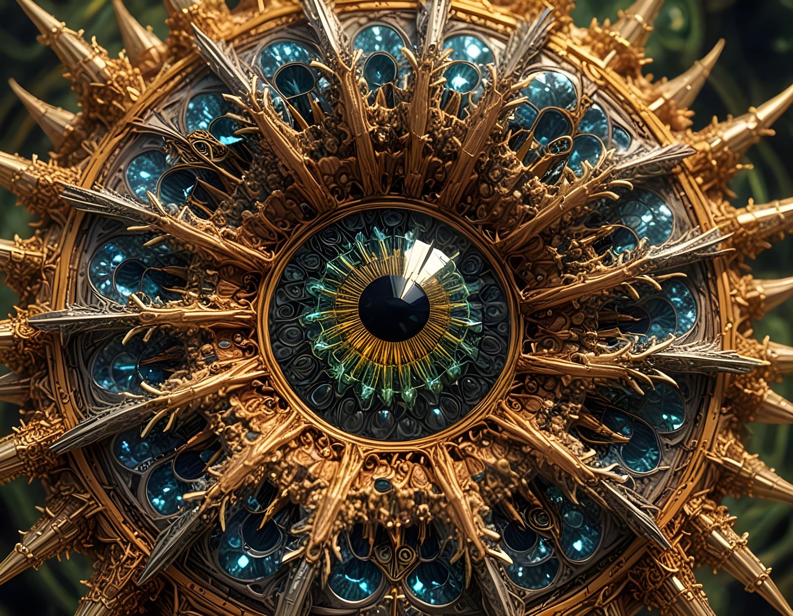 Solarpunk Landscape with Fractal Elements in Neo-Primitivist...