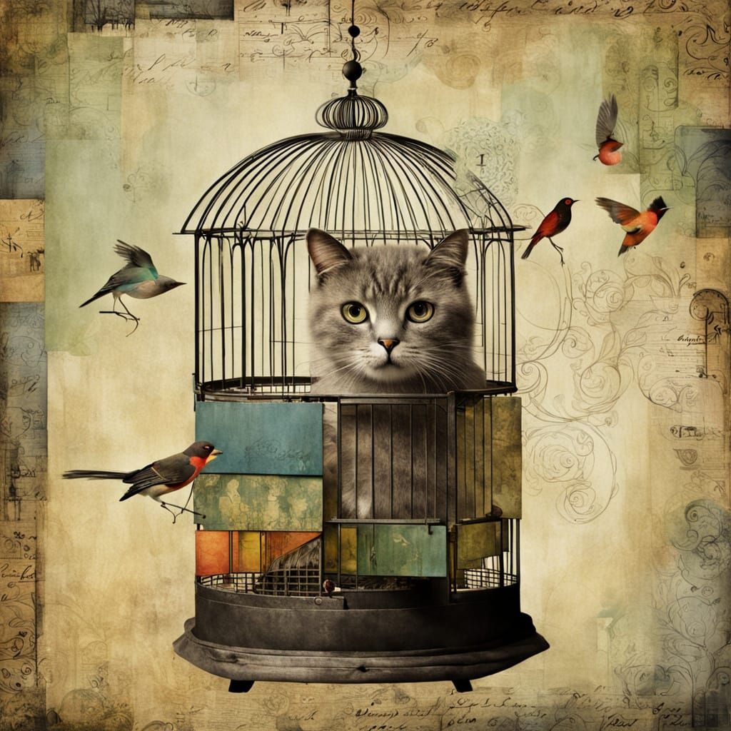 Intricate Birdcage Art in a Whimsical Style