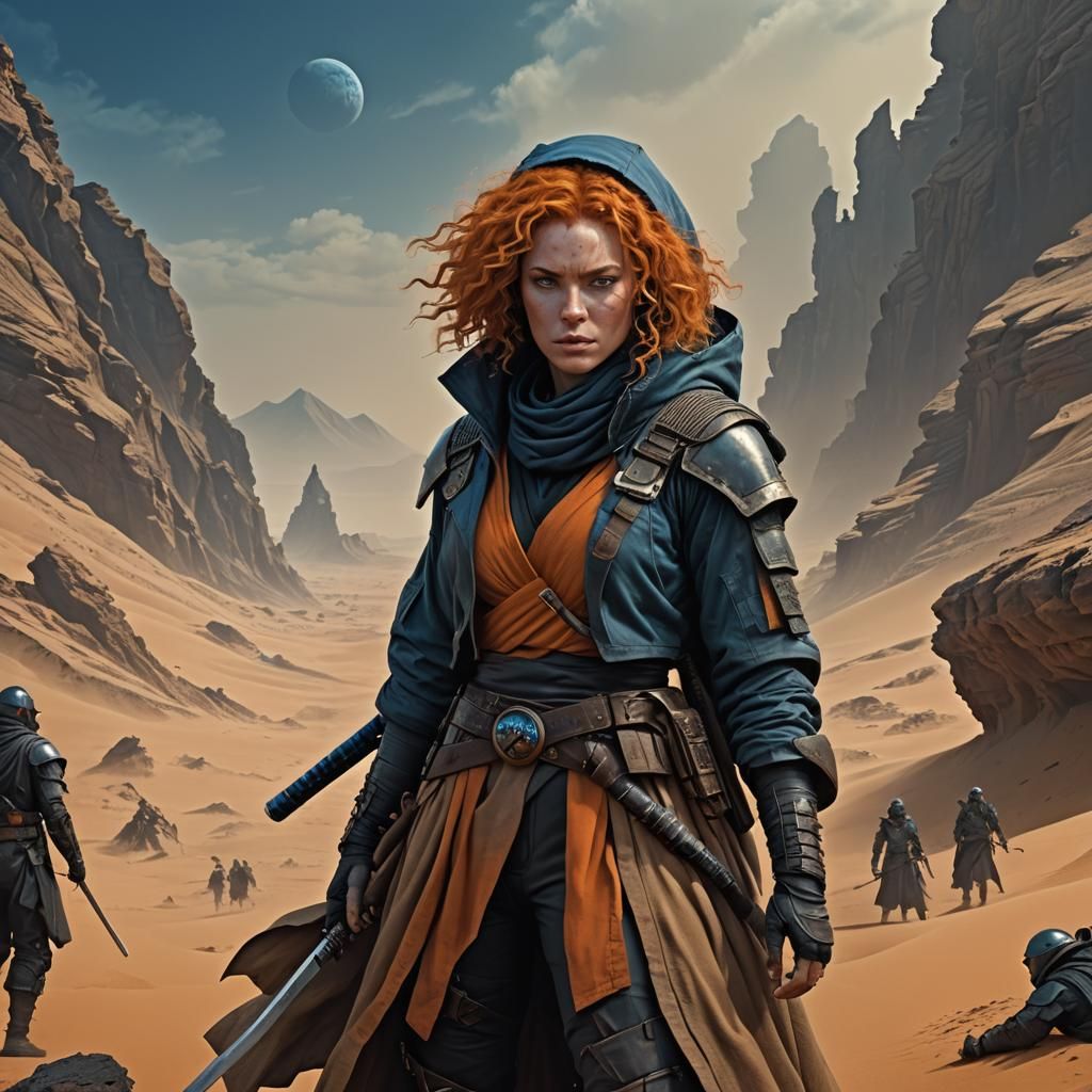 Dystopian Woman with Katana in a Matte Painting