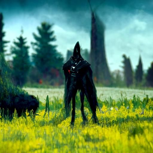 Sinister Black Canid Stares Across Field