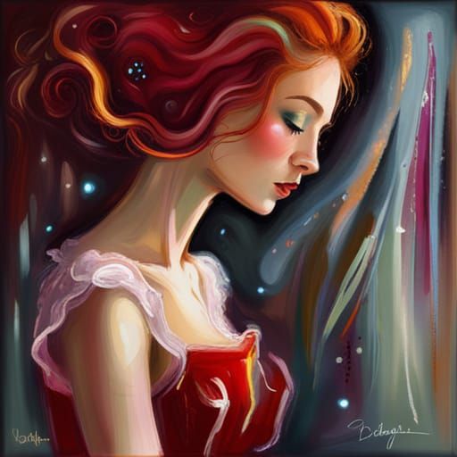 Lady in Glowing Gown with Constellation Hair