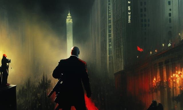 Hitman Armed with AK-47 as Watercolor Painting