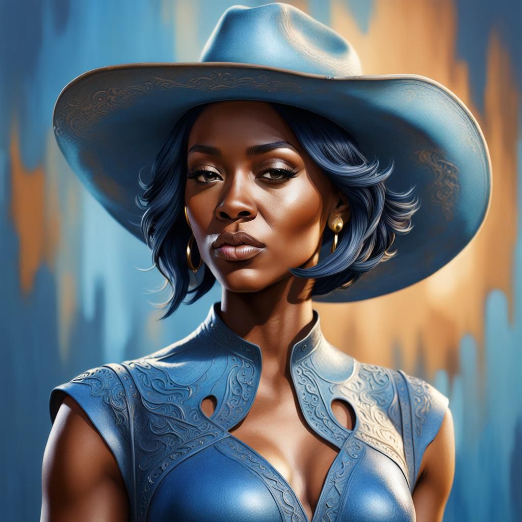 Black Woman in Blue Dress: Hyperrealistic Portrait