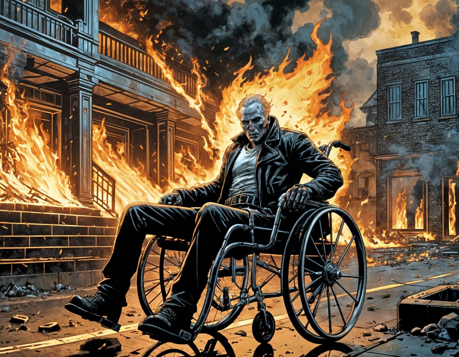 Disabled Ghost Rider on Flaming Wheelchair: Comic Art